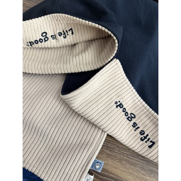 Life is Good Corduroy Fleece Reversible Beanie Tan Blue Hat & Scarf Set Unisex - Picture 2 of 2